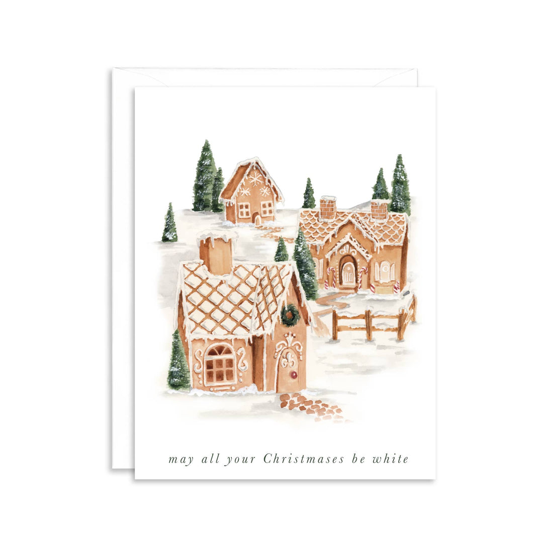 White Christmas Gingerbread Village Greeting Card Paper Betty Christmas card Bonjour Fete - Party Supplies