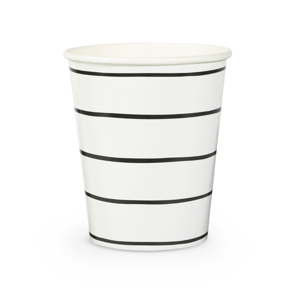 FRENCHIE STRIPED INK BLACK CUPS Jollity & Co. + Daydream Society Cups Bonjour Fete - Party Supplies