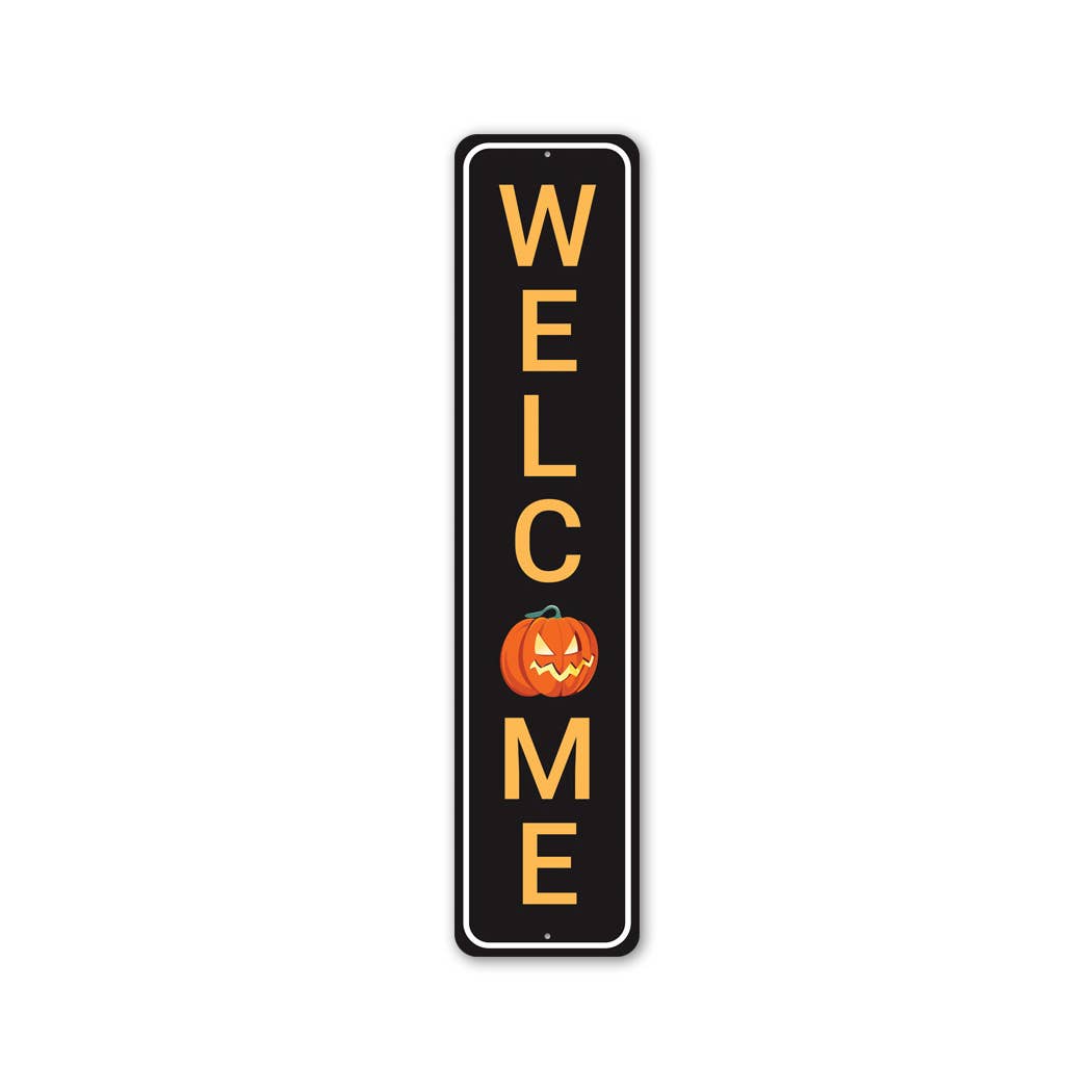 Welcome Halloween Pumpkin Sign Lizton Sign Shop, Inc 0 Faire Bonjour Fete - Party Supplies