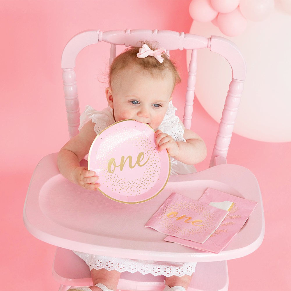 FIRST 1ST BIRTHDAY PINK PARTY PLATES - 'ONE' Jollity & Co. + Daydream Society Plates Bonjour Fete - Party Supplies