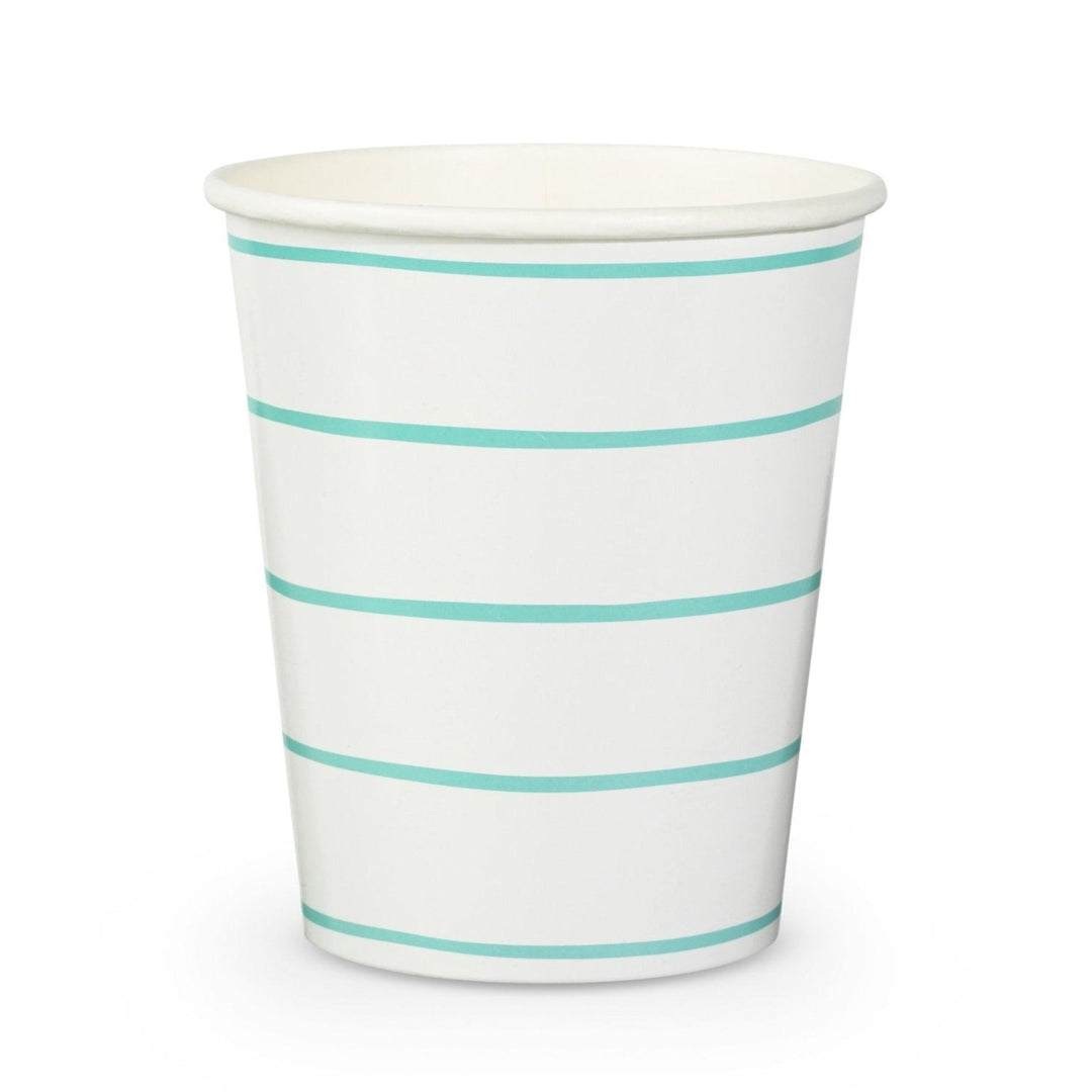 AQUA FRENCHIE STRIPED CUPS Jollity & Co. + Daydream Society Cups Bonjour Fete - Party Supplies