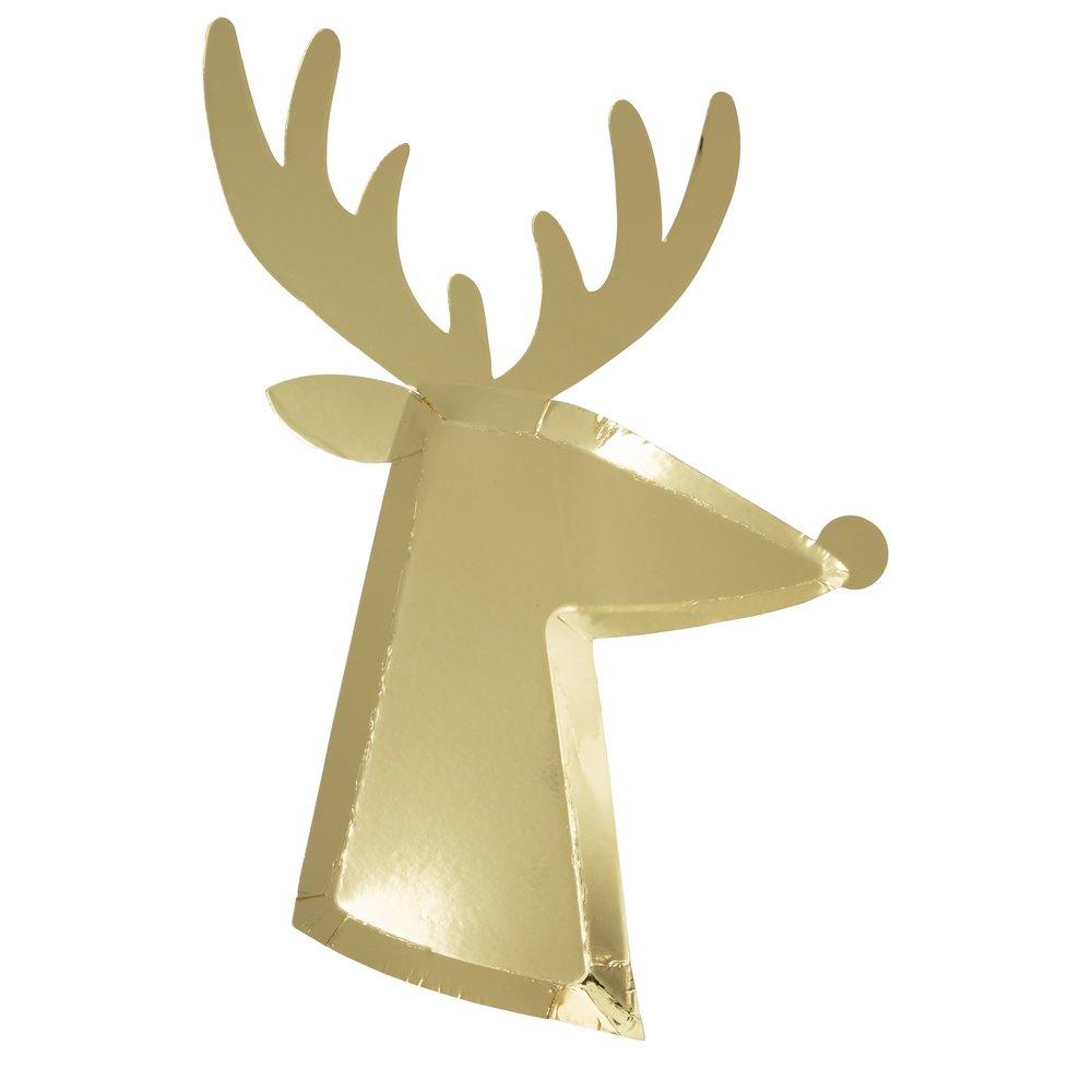 GOLD DIE-CUT REINDEER SHAPED PLATES Meri Meri Christmas Tableware Bonjour Fete - Party Supplies