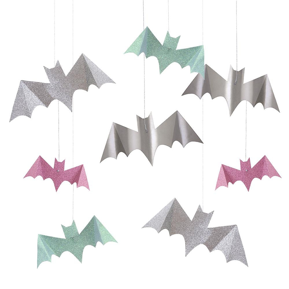 PASTEL HALLOWEEN GLITTER HANGING BATS Meri Meri Halloween Decor Bonjour Fete - Pastel Halloween Party Supplies
