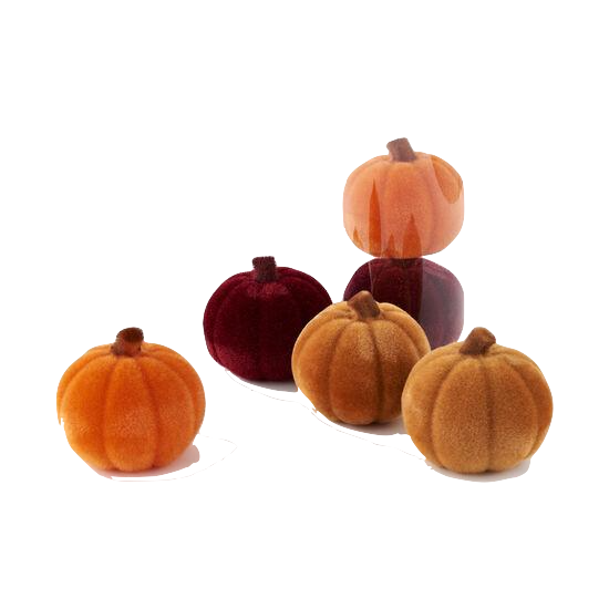 FLOCKED HARVEST PUMPKINS - SET OF 6 One Hundred 80 Degrees Halloween Home Bonjour Fete - Party Supplies