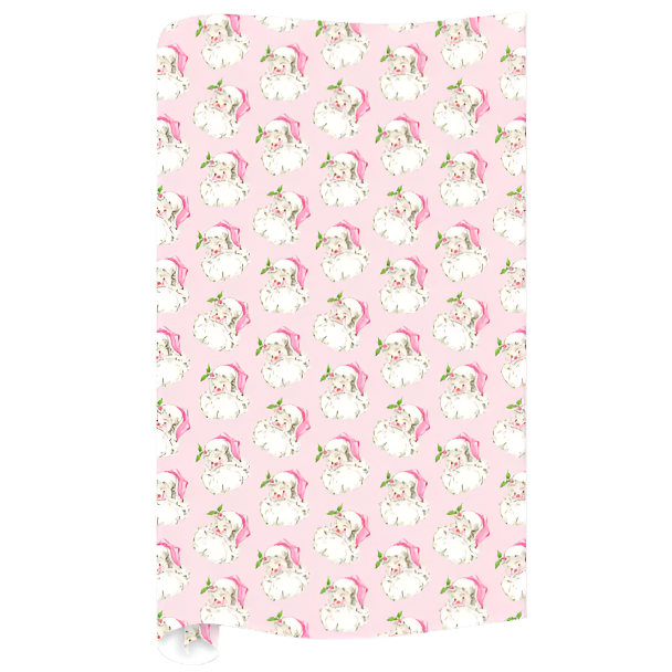 HANDPAINTED PINK SANTA WRAPPING PAPER Rosanne Beck Collections christmas gift wrap Bonjour Fete - Party Supplies