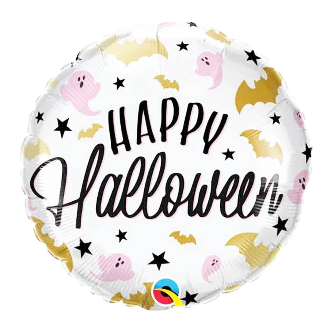 HAPPY HALLOWEEN PINK GHOST FOIL BALLOON Qualatex hall Bonjour Fete - Pastel Halloween Party Supplies
