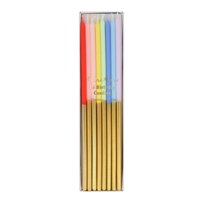 RAINBOW GOLD DIPPED CANDLES Meri Meri Birthday Candles & Sparklers Bonjour Fete - Party Supplies