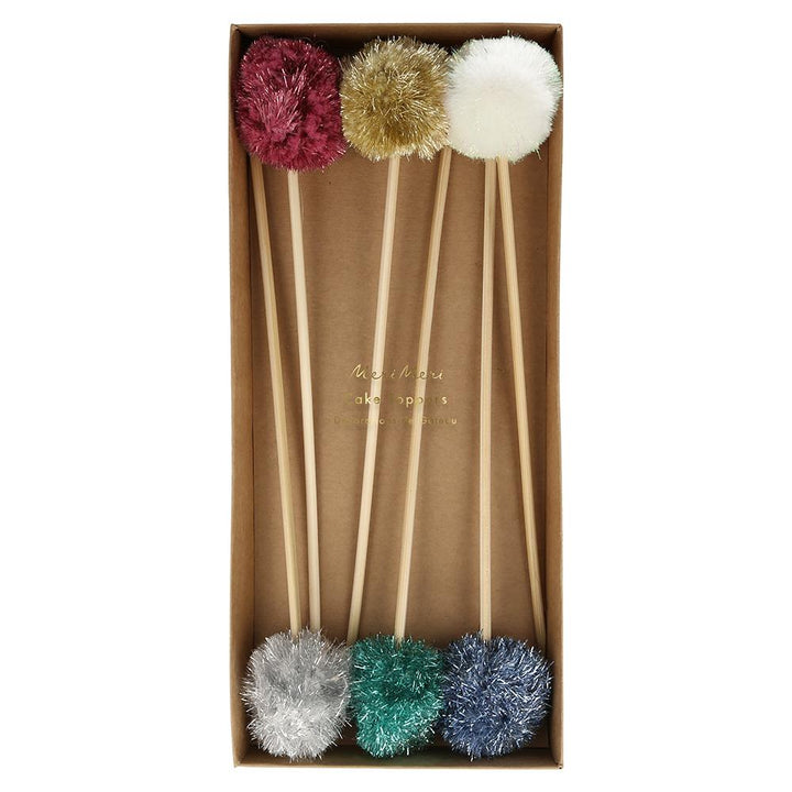 METALLIC POM POM CAKE TOPPERS Meri Meri Cake Topper Bonjour Fete - Party Supplies