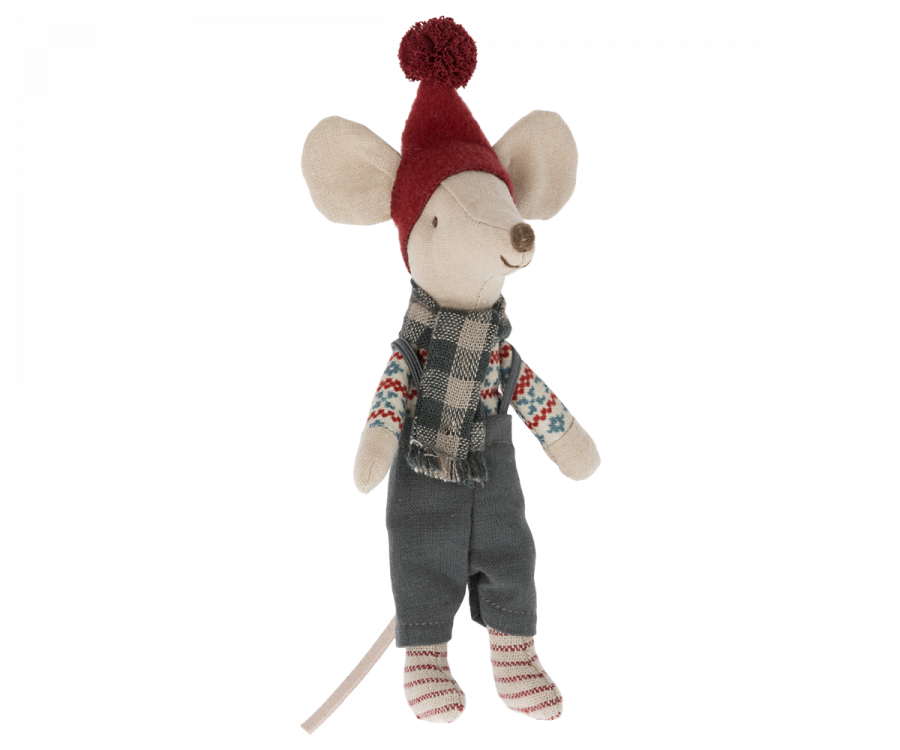 MAILEG CHRISTMAS MOUSE WITH SCARF IN MATCHBOX- BIG BROTHER Maileg Dolls & Stuffed Animals Bonjour Fete - Party Supplies