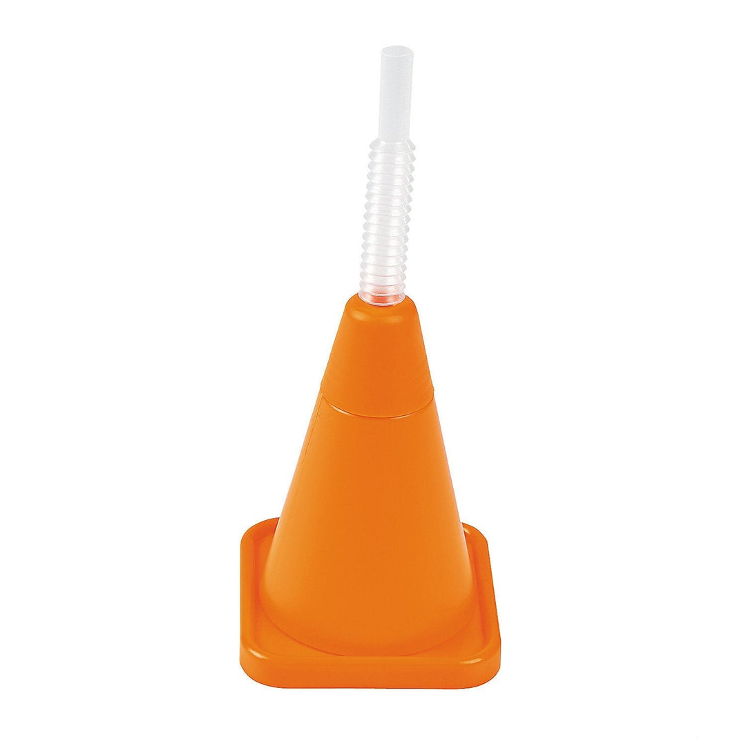 CONSTRUCTION CONE MOLDED CUPS WITH STRAWS Fun Express Cups Bonjour Fete - Party Supplies