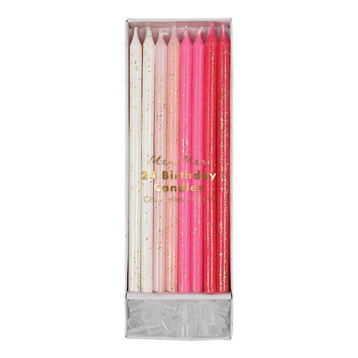 PINK GLITTER BIRTHDAY CANDLES Meri Meri Birthday Candles Bonjour Fete - Party Supplies