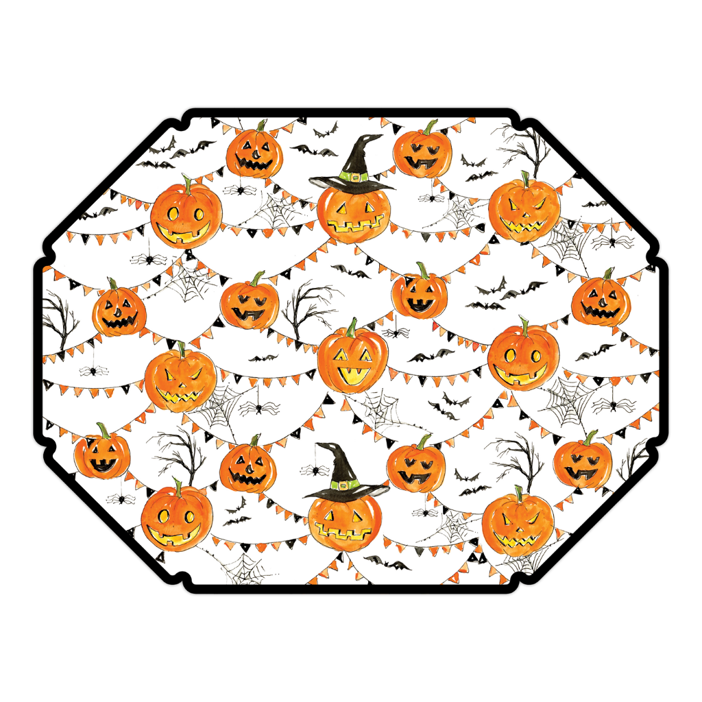 HANDPAINTED PUMPKINS & BATS DIE-CUT PLACEMATS Rosanne Beck Collections Halloween Party Supplies Bonjour Fete - Party Supplies