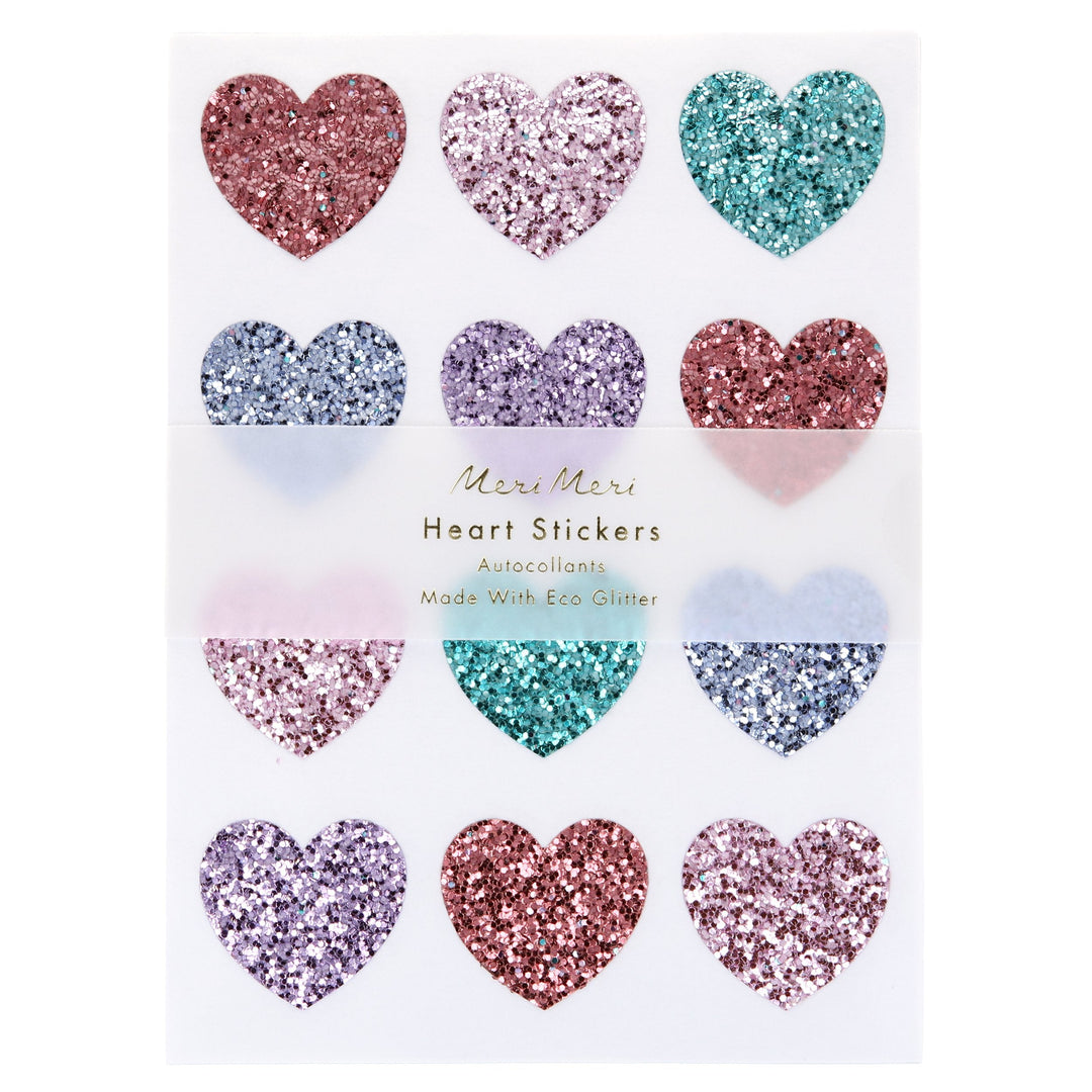 RAINBOW GLITTER HEART STICKERS Meri Meri Stickers Bonjour Fete - Party Supplies