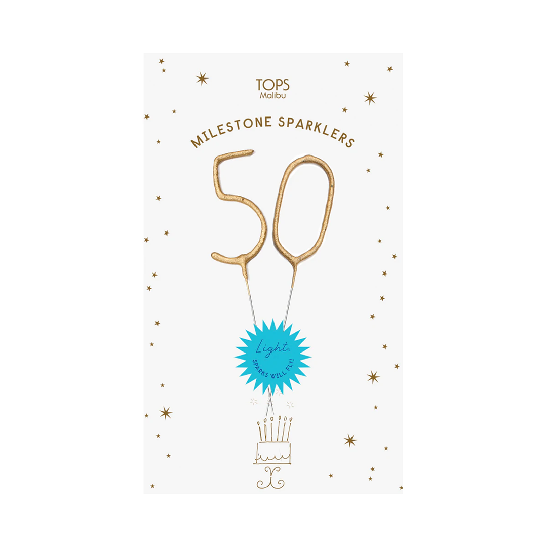 MILESTONE NUMBER SPARKLER CARD - 50 TOPS MALIBU Sparkler Bonjour Fete - Party Supplies