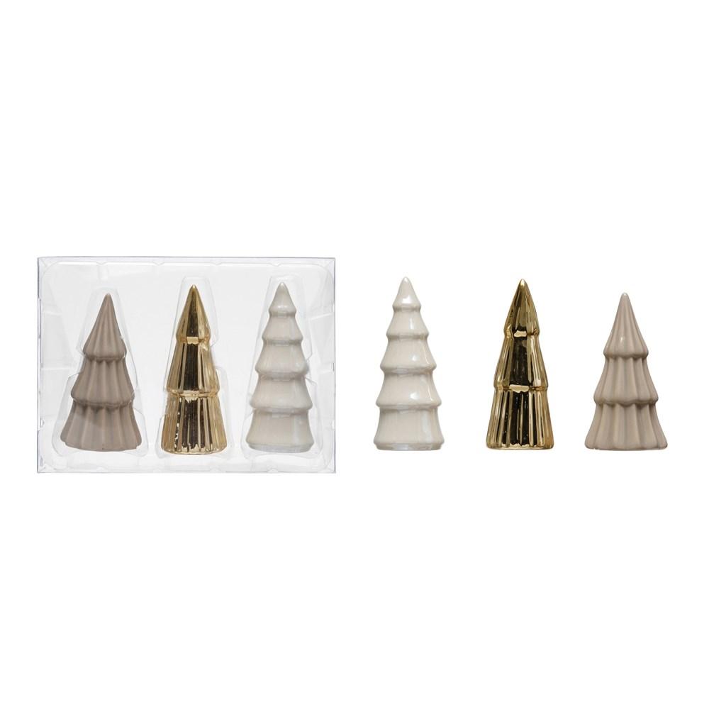 NEUTRAL STONEWARE CHRISTMAS TREES Creative Co-op Decorative Trees Bonjour Fete - Party Supplies