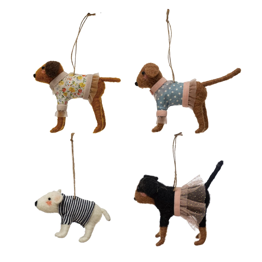 WOOL FELT DOG IN OUTFIT ORNAMENT BY CREATIVECO-OP Creative Co-op Bonjour Fete - Party Supplies