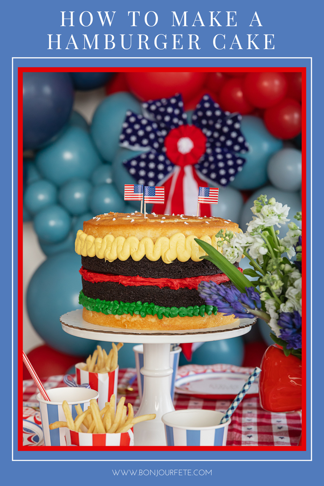 Hamburger cake DIY tutorial for summer birthday parties and BBQ celebrations