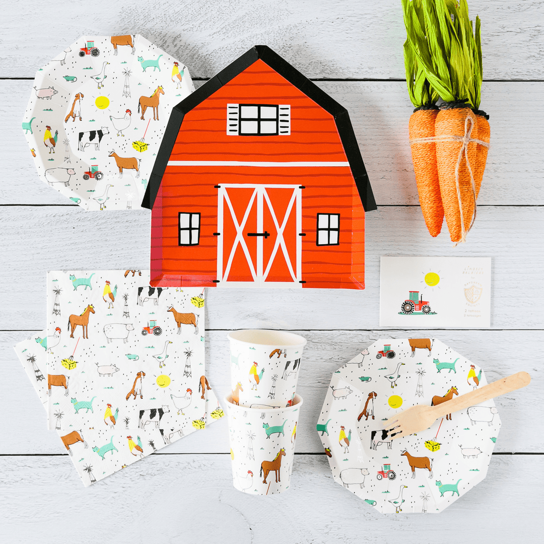 Farm party supplies to use for a farm theme birthday party.