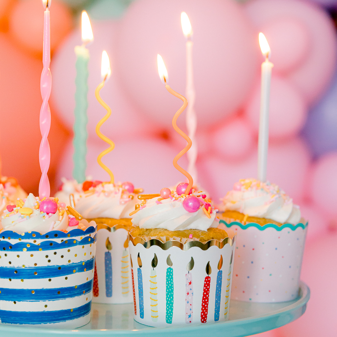 Birthday candles and sparklers to use for a birthday cake or birthday cupcakes.