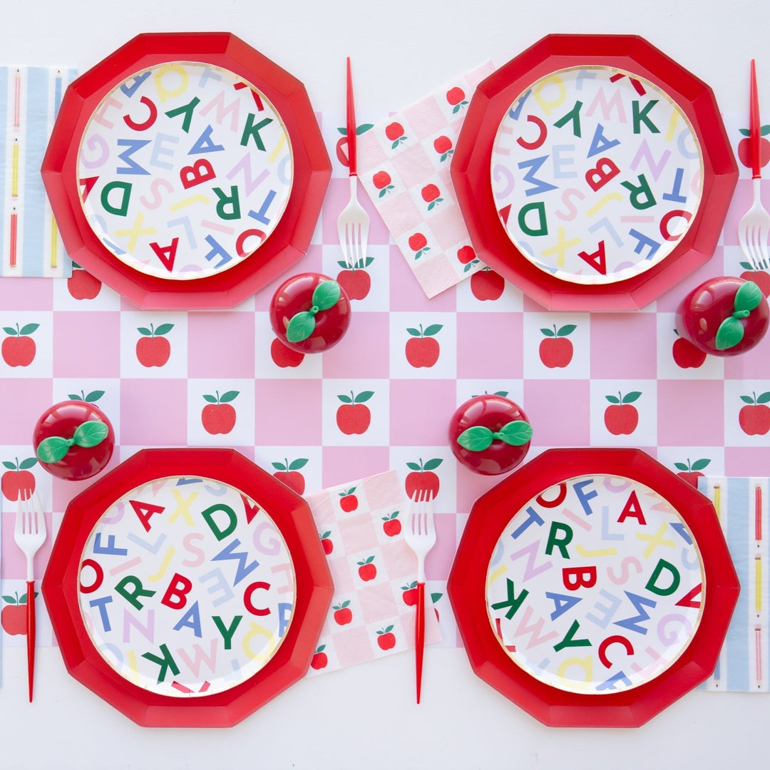 Apple and pink checker table runner for a back to school or fall party