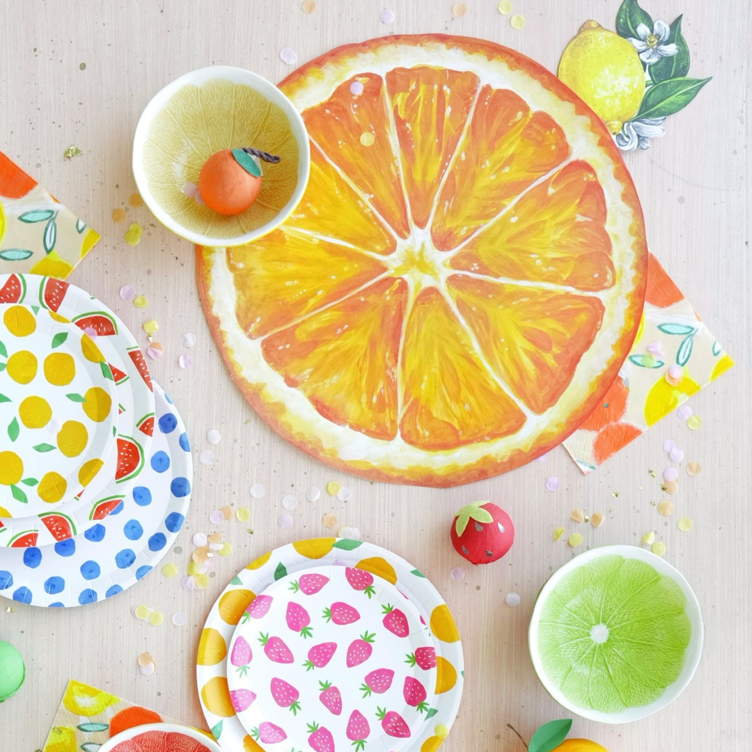 Citrus theme party supplies to use for a fruit theme party or a Summer citrus party.