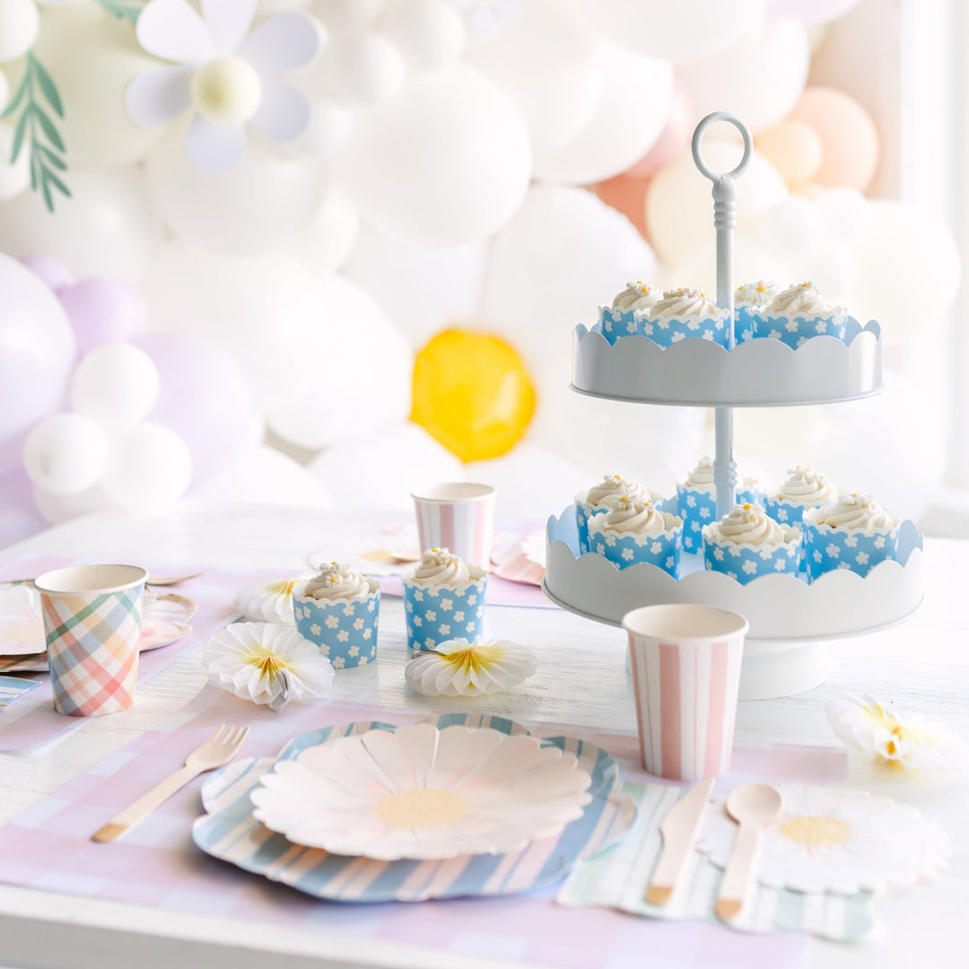 Daisy party supplies and daisy decorations for a daisy theme party.
