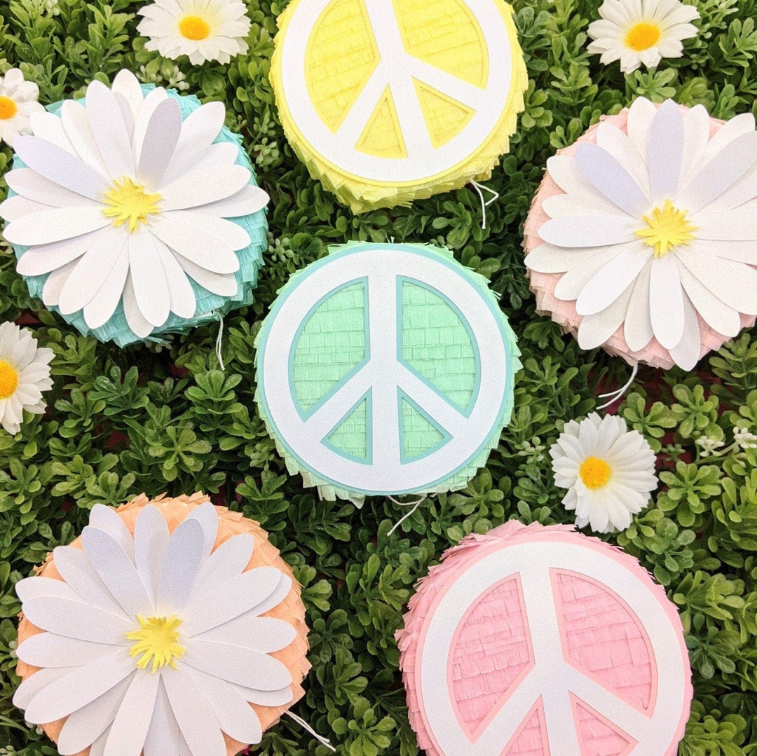 Decade theme party supplies and peace theme party supplies for a decades party.