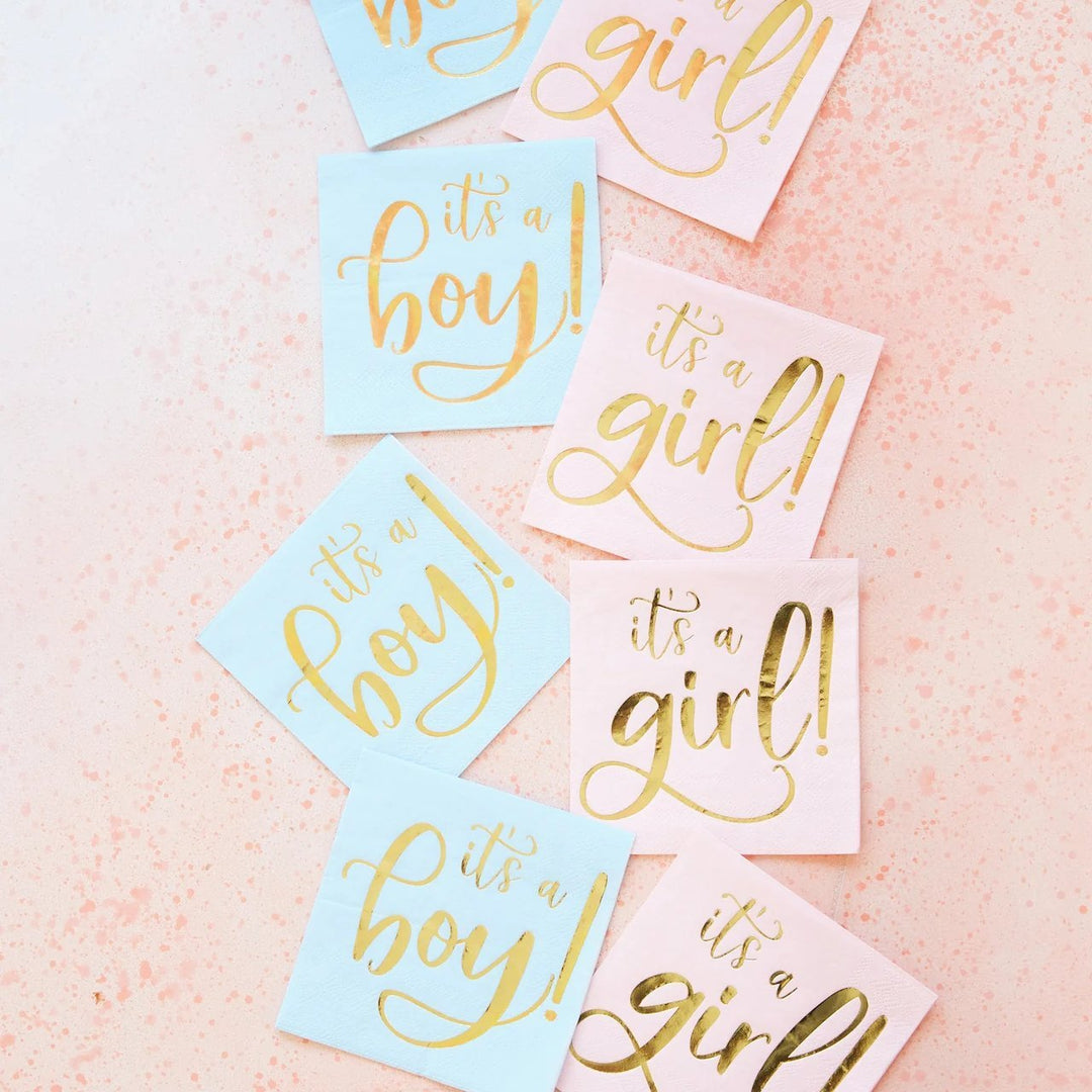 Gender reveal party supplies and gender reveal party ideas.