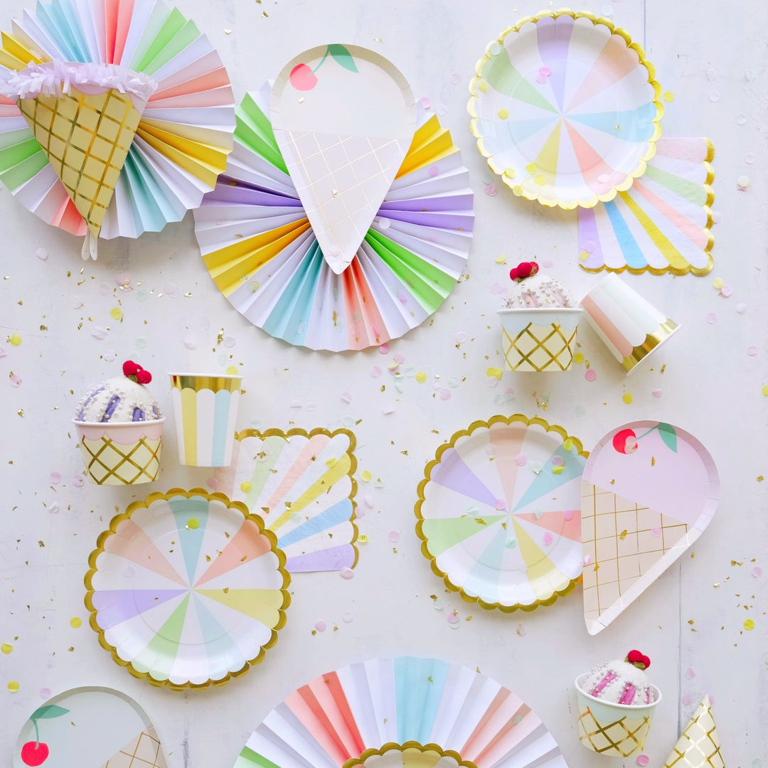 Sweets theme party supplies for an ice cream theme party.