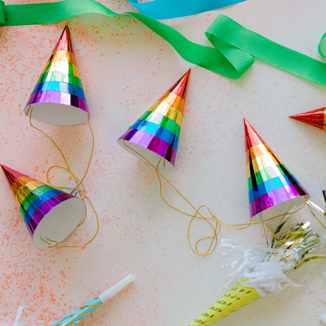 Rainbow birthday party hats for any party theme.