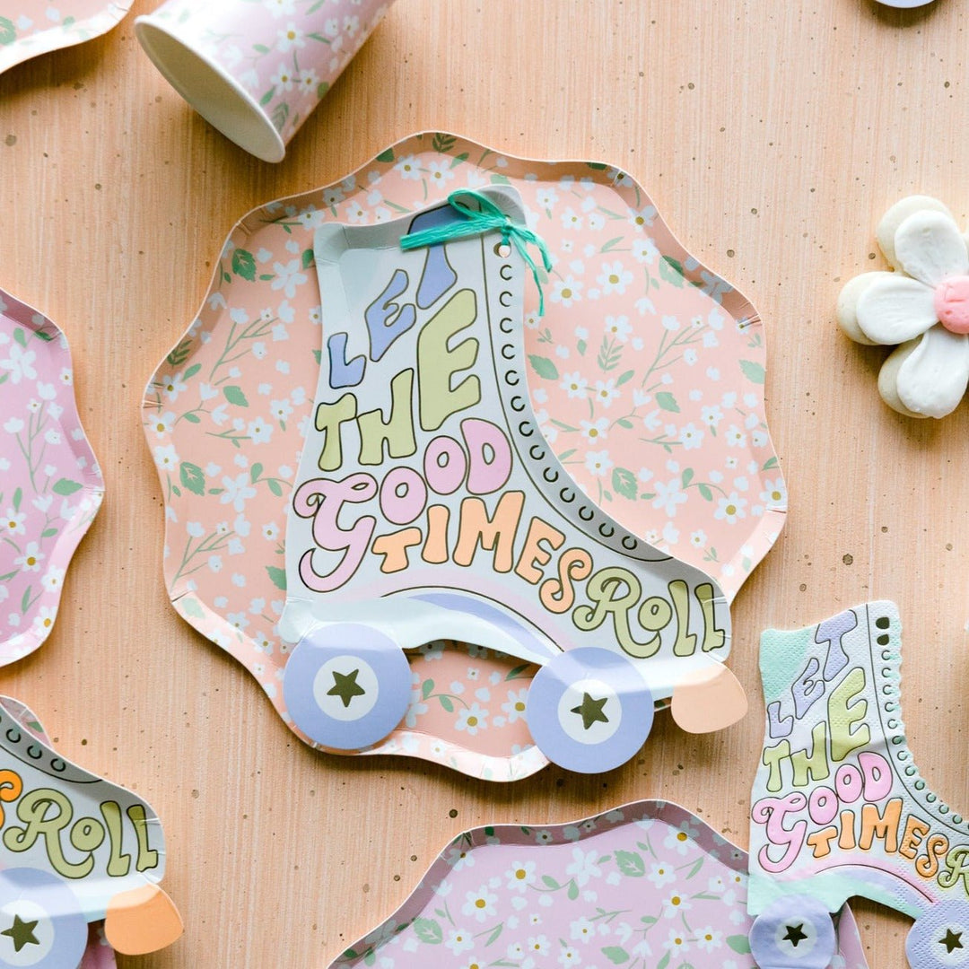 Roller skate party supplies for a roller skate theme party or rollerskate birthday party.