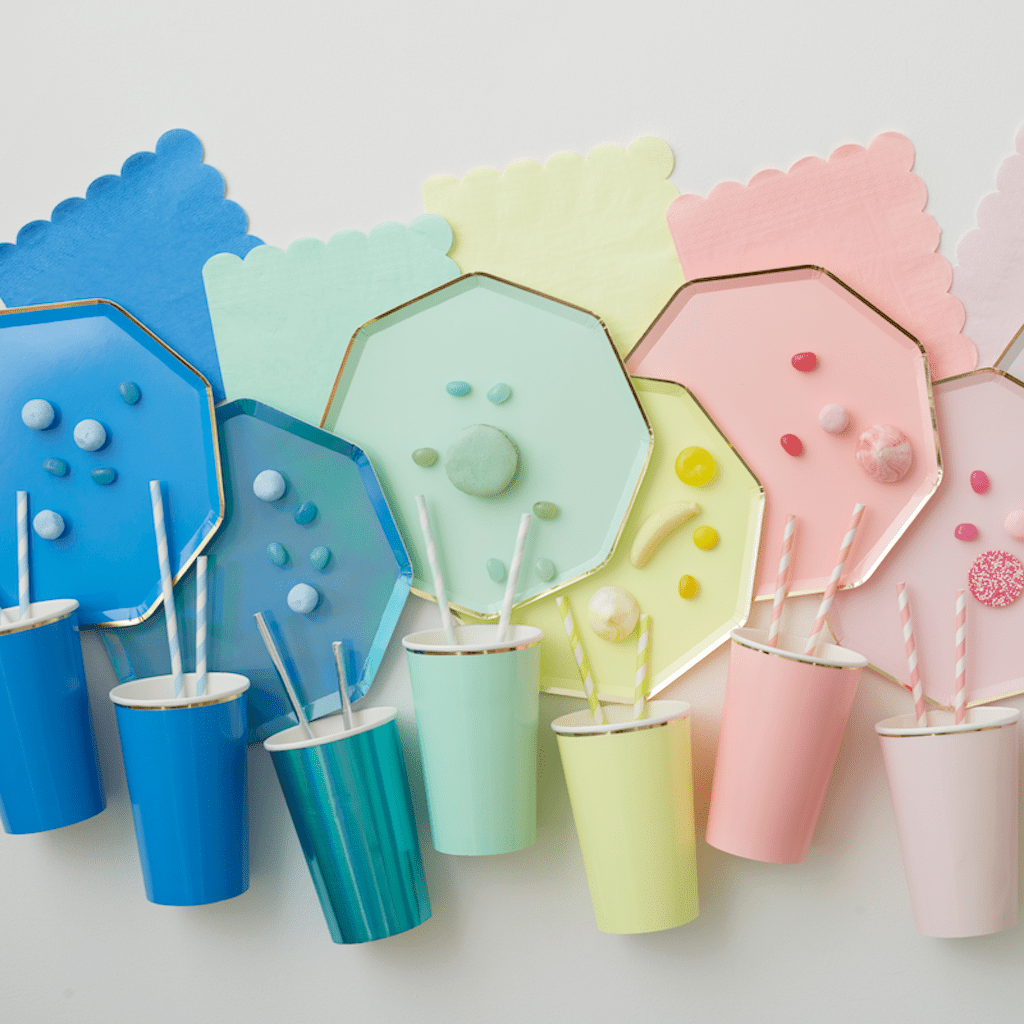Colorful party supplies and solid party supplies to use for any theme party.
