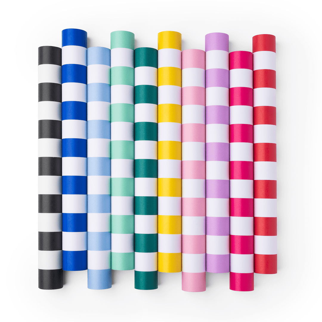 Table Runners from paper in cabana stripe every color of rainbow