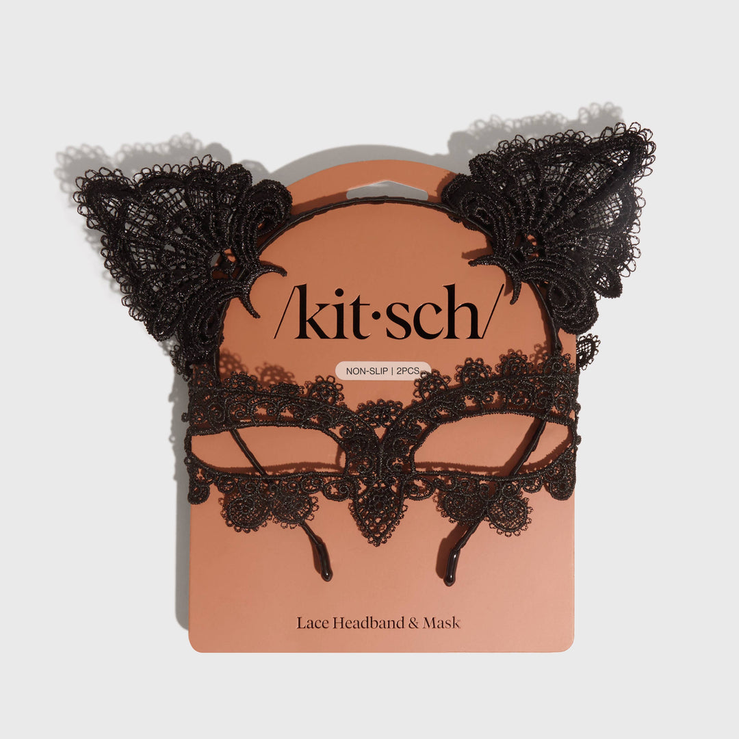Lace Headband & Mask 2pc Set - Black Cat KITSCH Lace Headband & Mask 2pc Set - Black Cat Bonjour Fete - Party Supplies