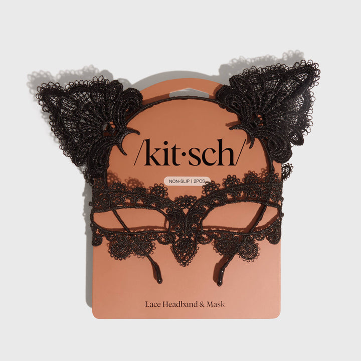 Lace Headband & Mask 2pc Set - Black Cat KITSCH Lace Headband & Mask 2pc Set - Black Cat Bonjour Fete - Party Supplies