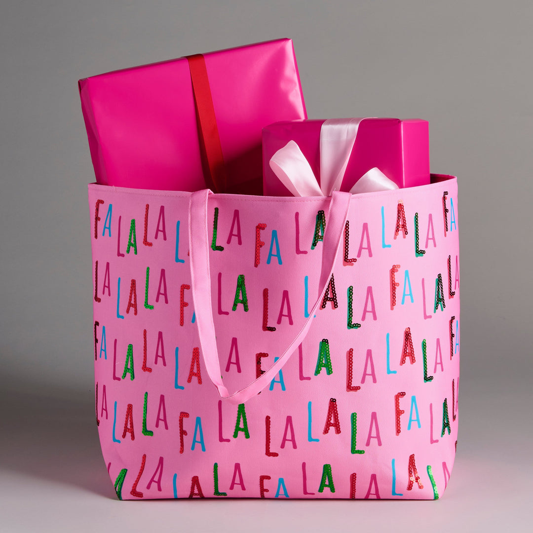Shiraleah "Fa La La" Gifting Tote, Pink Shiraleah Retail Totes Shiraleah "Fa La La" Gifting Tote, Pink Bonjour Fete - Party Supplies