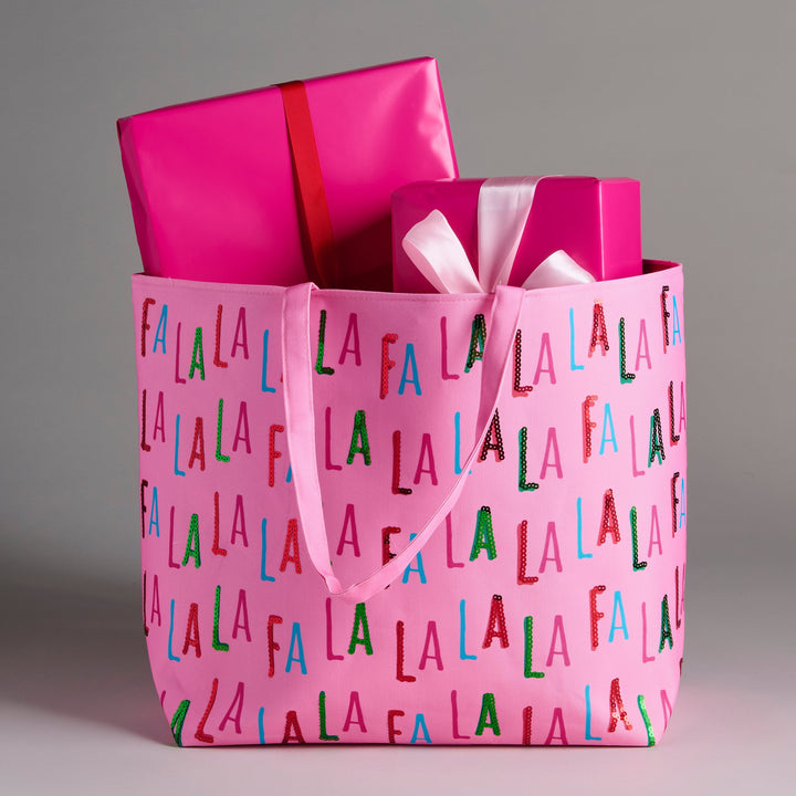 Shiraleah "Fa La La" Gifting Tote, Pink Shiraleah Retail Totes Shiraleah "Fa La La" Gifting Tote, Pink Bonjour Fete - Party Supplies