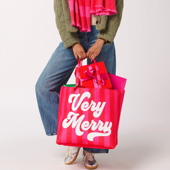 Shiraleah "Very Merry" Gifting Tote, Red Shiraleah Retail Totes Shiraleah "Very Merry" Gifting Tote, Red Bonjour Fete - Party Supplies