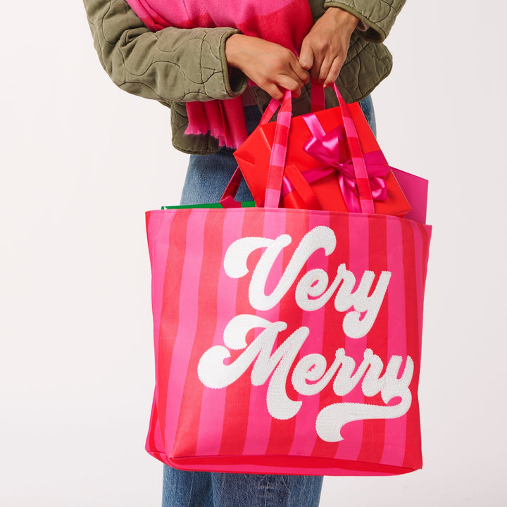 Shiraleah "Very Merry" Gifting Tote, Red Shiraleah Retail Totes Shiraleah "Very Merry" Gifting Tote, Red Bonjour Fete - Party Supplies