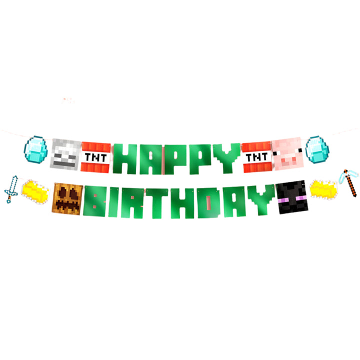 MINECRAFT HAPPY BIRTHDAY BANNER xo, Fetti xo, Fetti Collective MINECRAFT HAPPY BIRTHDAY BANNER Bonjour Fete - Party Supplies