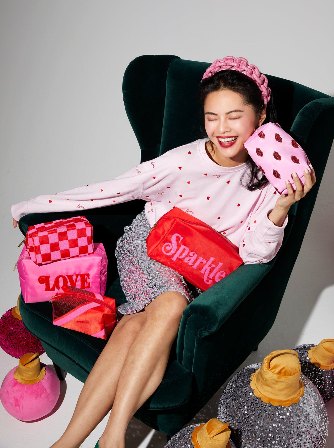 Shiraleah Cara Lips Pattern Cosmetic Pouch, Pink Shiraleah Retail Zip Pouches Shiraleah Cara Lips Pattern Cosmetic Pouch, Pink Bonjour Fete - Party Supplies