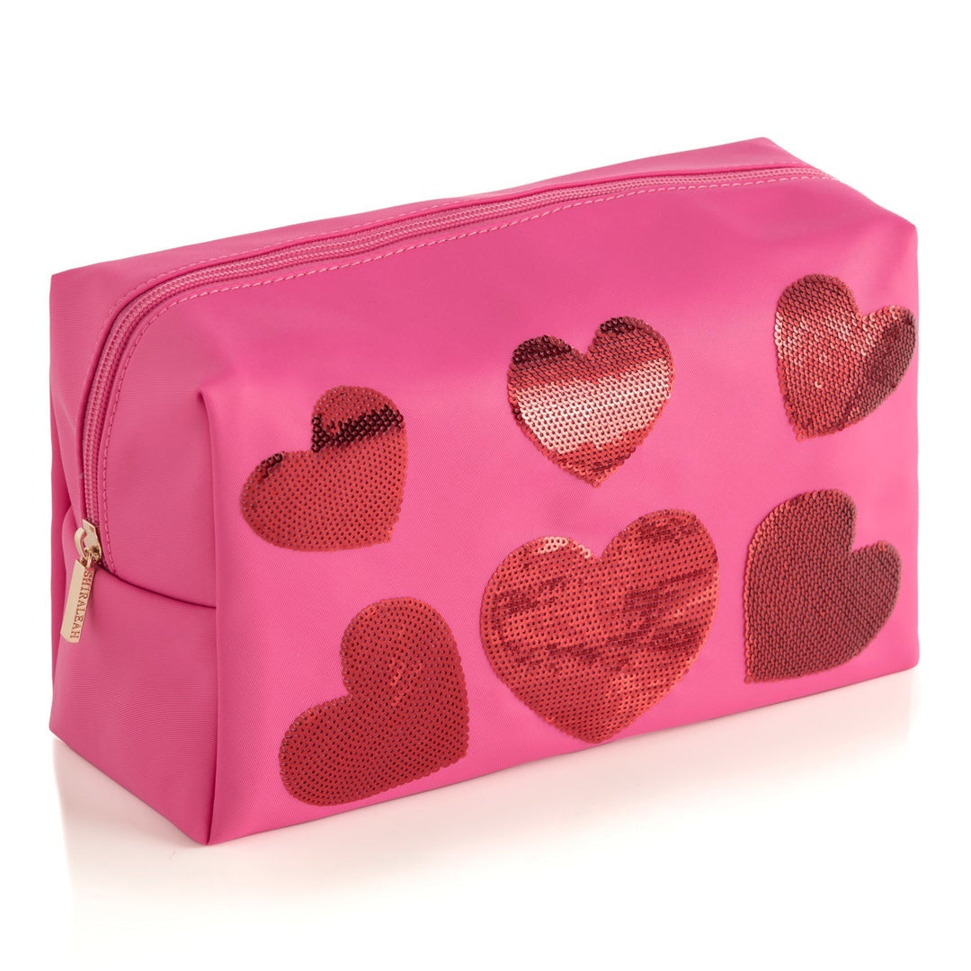 Shiraleah Cara Sequin Hearts Zip Pouch, Pink Shiraleah Retail Zip Pouches Shiraleah Cara Sequin Hearts Zip Pouch, Pink Bonjour Fete - Party Supplies