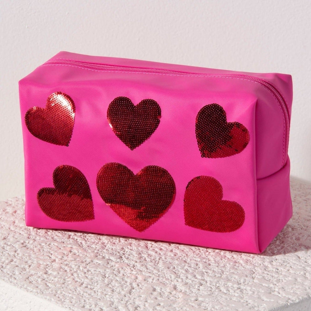 Shiraleah Cara Sequin Hearts Zip Pouch, Pink Shiraleah Retail Zip Pouches Shiraleah Cara Sequin Hearts Zip Pouch, Pink Bonjour Fete - Party Supplies