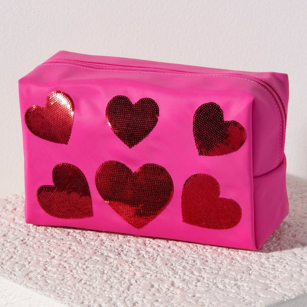 Shiraleah Cara Sequin Hearts Zip Pouch, Pink Shiraleah Retail Zip Pouches Shiraleah Cara Sequin Hearts Zip Pouch, Pink Bonjour Fete - Party Supplies