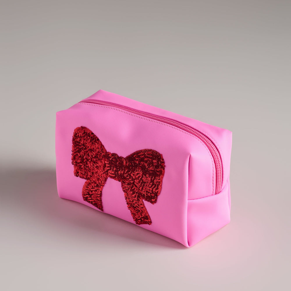 Shiraleah Cara Sequin Bow Zip Pouch, Pink Shiraleah Retail Zip Pouches Shiraleah Cara Sequin Bow Zip Pouch, Pink Bonjour Fete - Party Supplies
