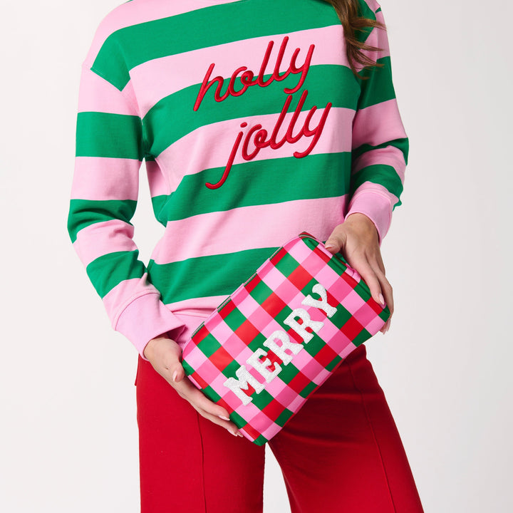 Shiraleah Cara Checkered "Merry" Zip Pouch, Multi Shiraleah Retail Zip Pouches Shiraleah Cara Checkered "Merry" Zip Pouch, Multi Bonjour Fete - Party Supplies