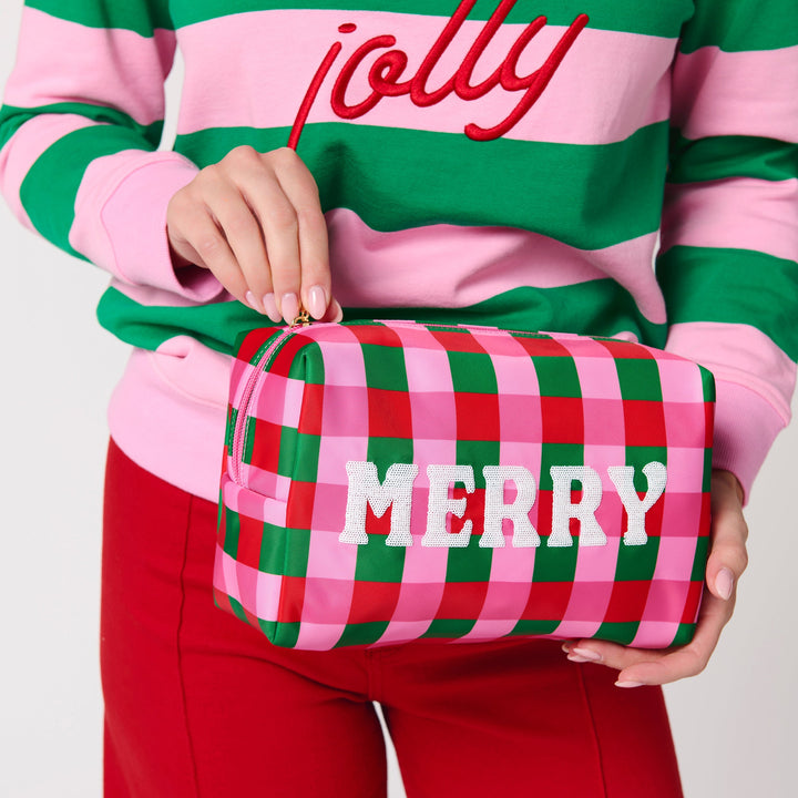 Shiraleah Cara Checkered "Merry" Zip Pouch, Multi Shiraleah Retail Zip Pouches Shiraleah Cara Checkered "Merry" Zip Pouch, Multi Bonjour Fete - Party Supplies