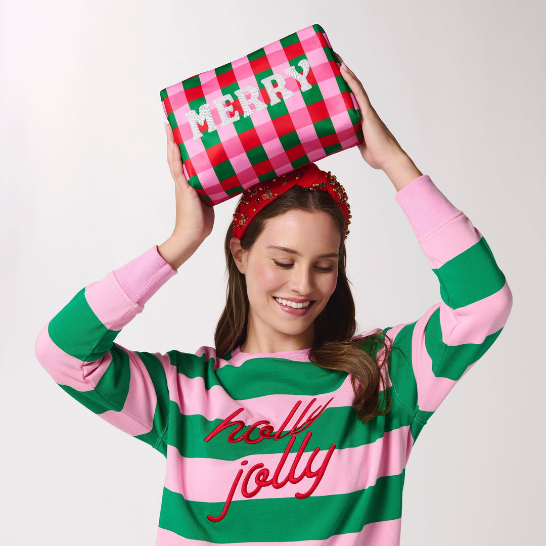 Shiraleah Cara Checkered "Merry" Zip Pouch, Multi Shiraleah Retail Zip Pouches Shiraleah Cara Checkered "Merry" Zip Pouch, Multi Bonjour Fete - Party Supplies