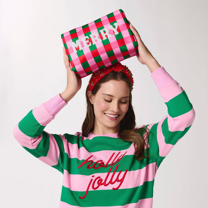 Shiraleah Cara Checkered "Merry" Zip Pouch, Multi Shiraleah Retail Zip Pouches Shiraleah Cara Checkered "Merry" Zip Pouch, Multi Bonjour Fete - Party Supplies