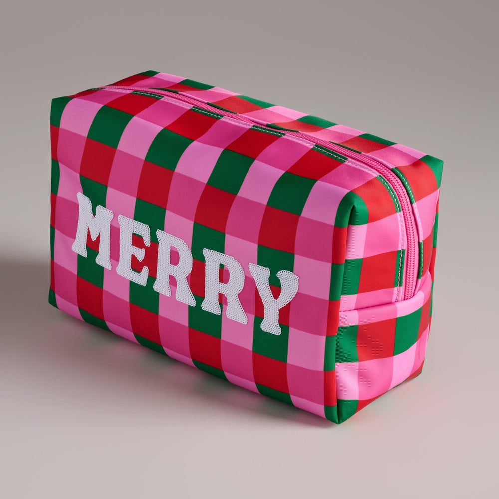 Shiraleah Cara Checkered "Merry" Zip Pouch, Multi Shiraleah Retail Zip Pouches Shiraleah Cara Checkered "Merry" Zip Pouch, Multi Bonjour Fete - Party Supplies